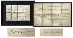 James Madison & James Monroe Signed 1812 Land Grant -- Madison Signs as President and Monroe Signs as Secretary of State