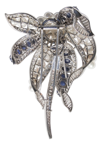 Estee Lauder Owned Platinum Brooch With Diamonds, Pearls and Sapphires -- Designed by David Webb & With Provenance From Sotheby's