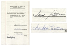 Fight Agreement Signed by Sonny Liston & Floyd Patterson in 1963 -- States No Re-Match Requirement for Patterson If He Wins Fight