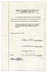 Fight Agreement Signed by Sonny Liston & Floyd Patterson in 1963 -- States No Re-Match Requirement for Patterson If He Wins Fight