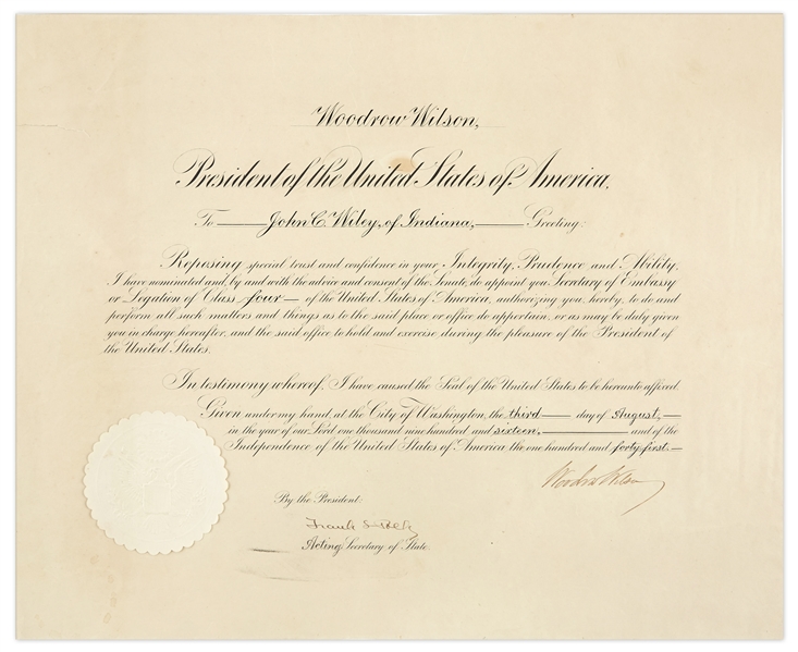 Woodrow Wilson Document Signed as President in 1916