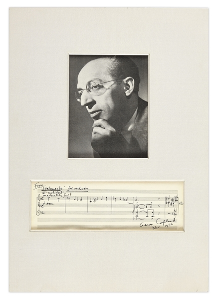 Aaron Copland Autograph Musical Quotation Signed in 1936