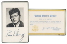 John F. Kennedy Signed U.S. Senate ID Card -- With LOA From Evelyn Lincoln