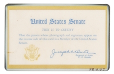 John F. Kennedy Signed U.S. Senate ID Card -- With LOA From Evelyn Lincoln