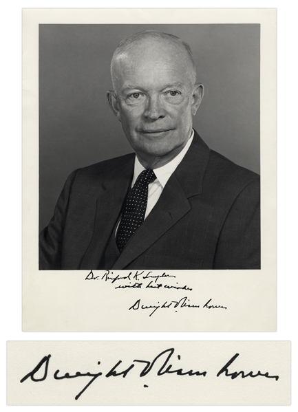 Dwight D. Eisenhower Signed 11'' x 14'' Photo as President -- With Letter From the White House