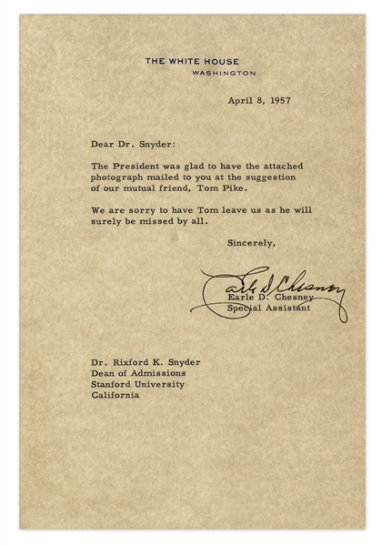 Dwight D. Eisenhower Signed 11'' x 14'' Photo as President -- With Letter From the White House