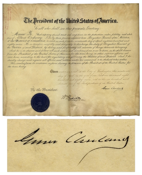 Grover Cleveland 1887 Military Appointment Signed as President