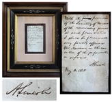 Abraham Lincoln Autograph Note Signed as President in May 1862 -- ...With the permission of the Secretary of War, and of the commanding general...