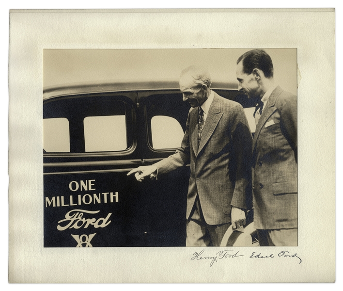 Henry Ford & Edsel Ford Signed Photo Display of One Millionth Ford -- With LOA from Ford Motor Company