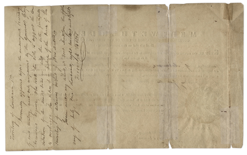 Meriwether Lewis Signed Appointment as Governor of Louisiana From 1808 -- Very Scarce Signature, Dated 2 Years After the Lewis & Clark Expedition
