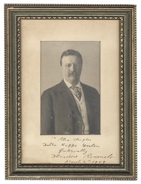 Theodore Roosevelt Signed Photo Display as President -- To a Chapter of His Fraternity