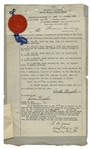 Orville Wright Signed Patent Document From 1916 ''for improvements in flying machines'' -- Very Rare