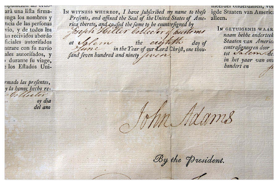 President John Adams Signed 4-Language Ship's Papers From 1797