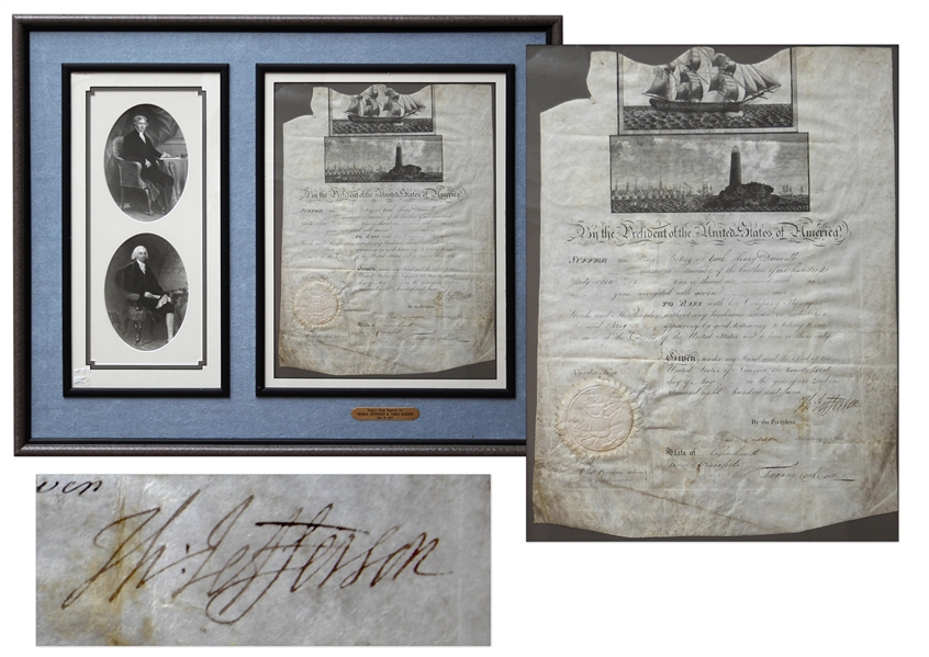 Thomas Jefferson & James Madison Signed 1807 Ship's Passport