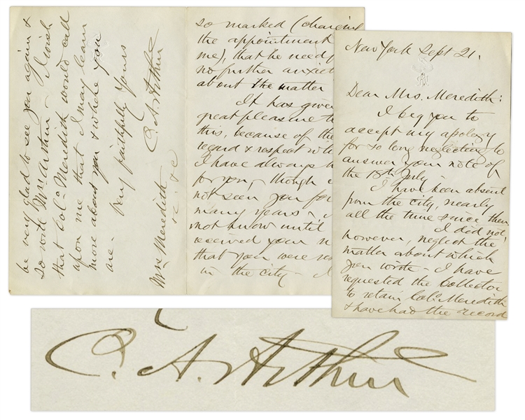 Chester A. Arthur Autograph Letter Signed