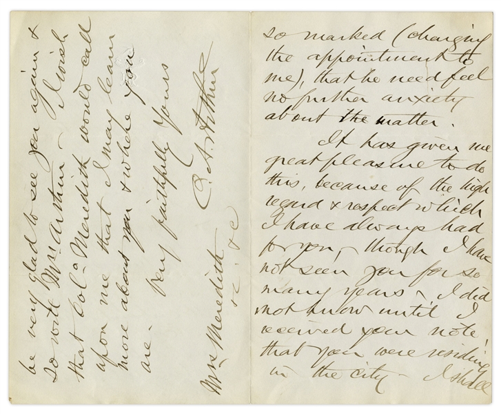 Chester A. Arthur Autograph Letter Signed