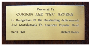 Tex Beneke ''Gold Record'' From Bluebird for ''Chatanooga Choo Choo'' -- With Accompanying Letter From Bluebird -- First Record to Ever Sell One Million Copies
