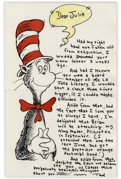 Dr. Seuss Autograph Letter Signed on ''Cat in the Hat'' Stationery