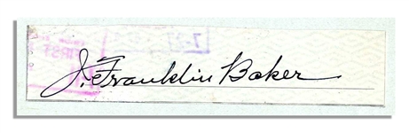 HOFer Frank Home Run Baker Signature -- Signed J. Franklin Baker -- With JSA COA