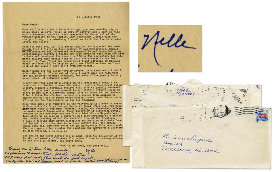 Harper Lee Autograph Note Signed at the Conclusion of a Lengthy Typed Letter Signed -- ''...Forgive me if this letter sounds ungracious & ungrateful...'' -- Also With Exceptional Racial Content