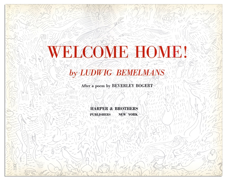 Ludwig Bemelmans ''Welcome Home!'' Signed -- With Sketch of a Young Boy