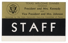 Staff Badge for the Texas Welcome Dinner the Night JFK Was Assassinated