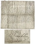 Benjamin Franklin Signed Land Grant From 1787