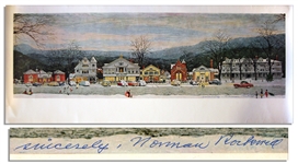 Master of Americana, Norman Rockwell Signed Print of His Well-Known Piece Stockbridge Main Street at Christmas