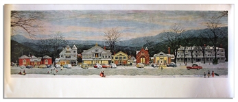 Master of Americana, Norman Rockwell Signed Print of His Well-Known Piece ''Stockbridge Main Street at Christmas''