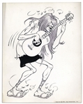 Large Al Capp Drawing -- One of Capps SWINE Hippie Characters -- 11.75 x 14.75 -- Crease to Upper Left Corner, Else Near Fine