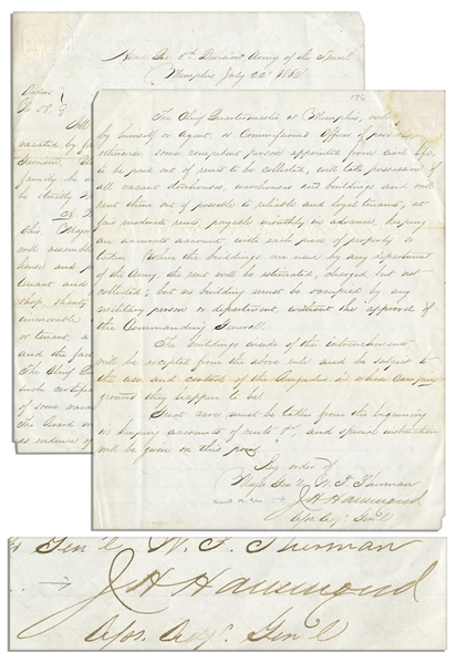 William T. Sherman's Civil War Orders Handwritten by His Assistant Following the Battle of Memphis -- ''...All houses inside the new Fort must be forthwith vacated by families...''