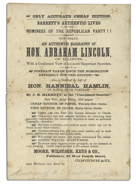 Abraham Lincoln Broadside, Circa 1860