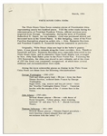 President John F. Kennedy Fact Sheet on the White House China Room -- With Interesting Content Detailing Each President's Addition to the China Collection