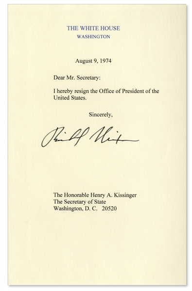 Richard Nixon Signed Souvenir Resignation