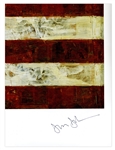 Jasper Johns Signed 38'' x 40'' Poster of His Famous ''Flag'' Painting -- With Additional Postcard Signed by Johns