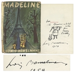 Ludwig Bemelmans Hand Drawn Illustration of Madeline With Her Dog -- Signed & Drawn Inside Copy of Madeline