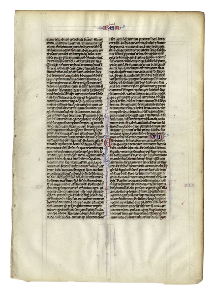 Medieval Vellum Bible Leaf -- Scrollwork From 1250 A.D.
