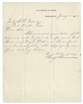 Benjamin Harrison 1882 Letter Signed on U.S. Senate Stationery -- ''...will...do anything that I properly can for a deserving soldier...''