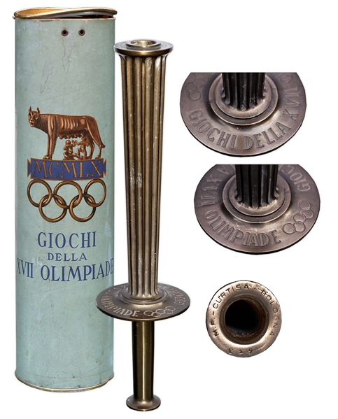 Olympic Torch Used in 1960 Rome Summer Games -- With Original Holding Box