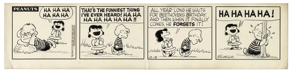 1957 Peanuts Comic Strip Hand-Drawn by Charles Schulz -- Featuring Lucy & Schroeder