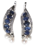Estee Lauder Owned Platinum Earrings With Diamonds, Pearls and Sapphires -- Designed by David Webb & With Provenance From Sothebys