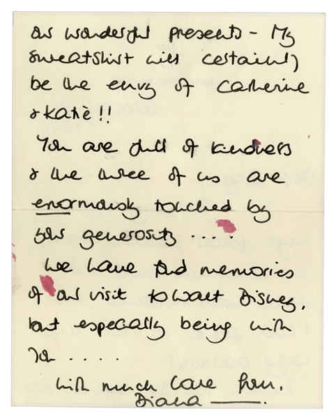 Princess Diana Autograph Letter Signed in 1994 on Kensington Palace Stationery -- ''...You are full of kindness and the three of us are enormously touched...we have fond memories...''