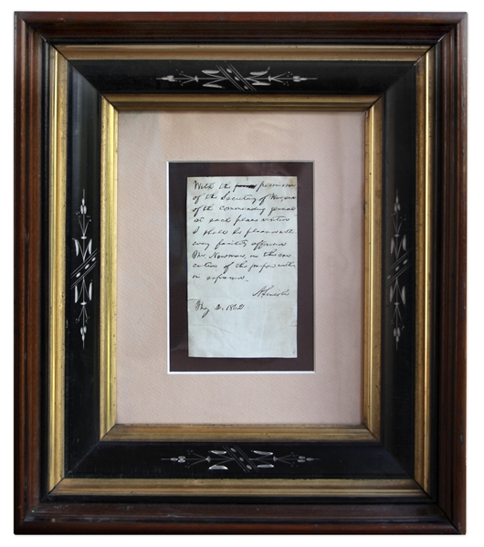 Abraham Lincoln Autograph Note Signed as President in May 1862 -- ''...With the permission of the Secretary of War, and of the commanding general...''