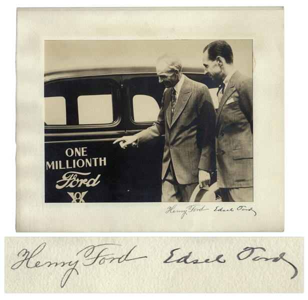 Henry Ford & Edsel Ford Signed Photo Display of One Millionth Ford -- With LOA from Ford Motor Company