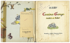 Curious George First Edition, Signed by H.A. Rey with Original Ink Drawing -- ''Curious George Rides a Bike'' From 1952