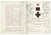 1956 Victoria Cross Winners Signed Commemoration Dinner Menu -- Includes Charles Upham, James Crichton & Samuel Frickleton