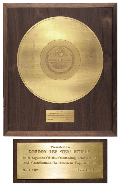 Tex Beneke ''Gold Record'' From Bluebird for ''Chatanooga Choo Choo'' -- With Accompanying Letter From Bluebird -- First Record to Ever Sell One Million Copies