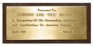 Tex Beneke ''Gold Record'' From Bluebird for ''Chatanooga Choo Choo'' -- With Accompanying Letter From Bluebird -- First Record to Ever Sell One Million Copies