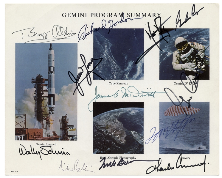 Gemini Astronaut-Signed 10'' x 8'' Photo Collage -- Signed by Neil Armstrong & 10 More Astronauts