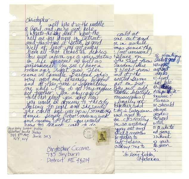 Madonna Autograph Letter Signed From 1981, With Fantastic Content -- ''...I finally found a place on 8th and 30th across the street from Madison Square Garden (where someday I'll play)...''